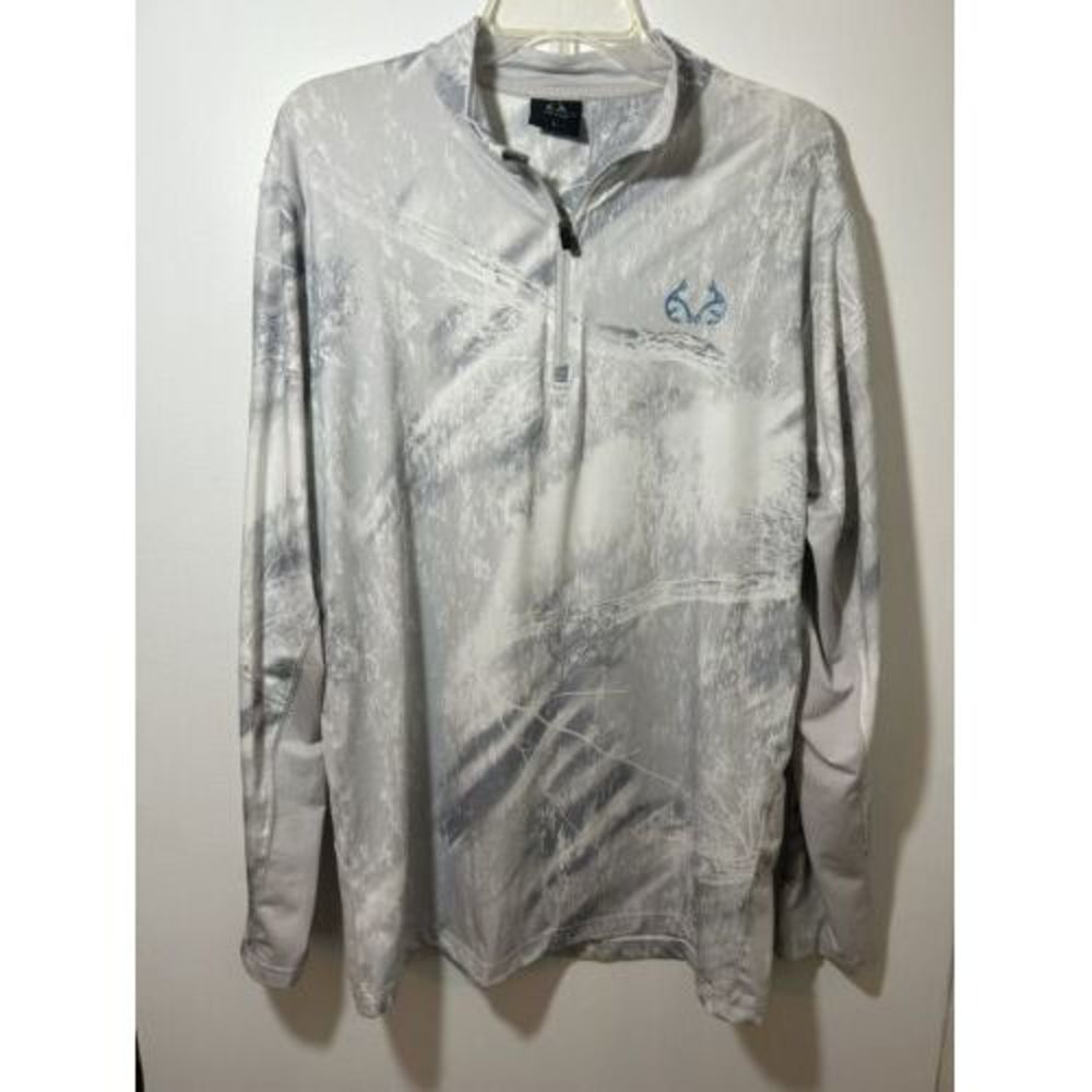 Realtree Pullover Men Large‎ White Camouflage  1/4 Zip Fishing Outdoor